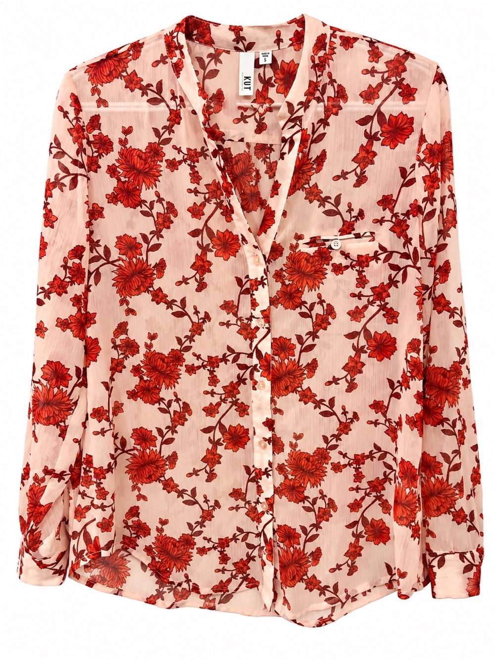 Kut from the Kloth Red Floral Button-Down Blouse on Cream size small